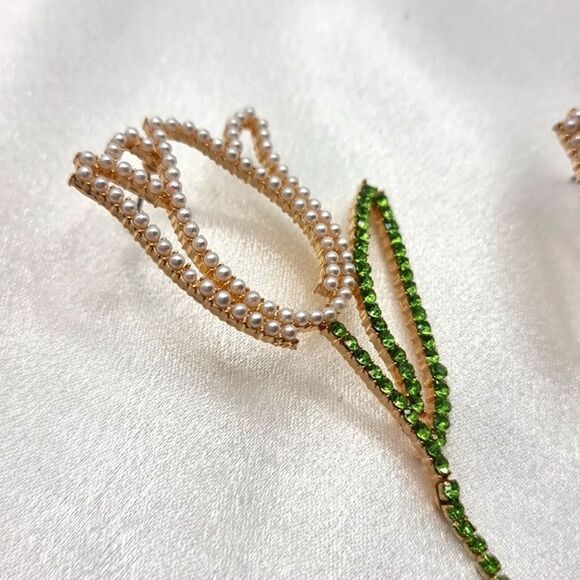 New ZARA pink tulip crystal drop earrings - Picture 10 of 12